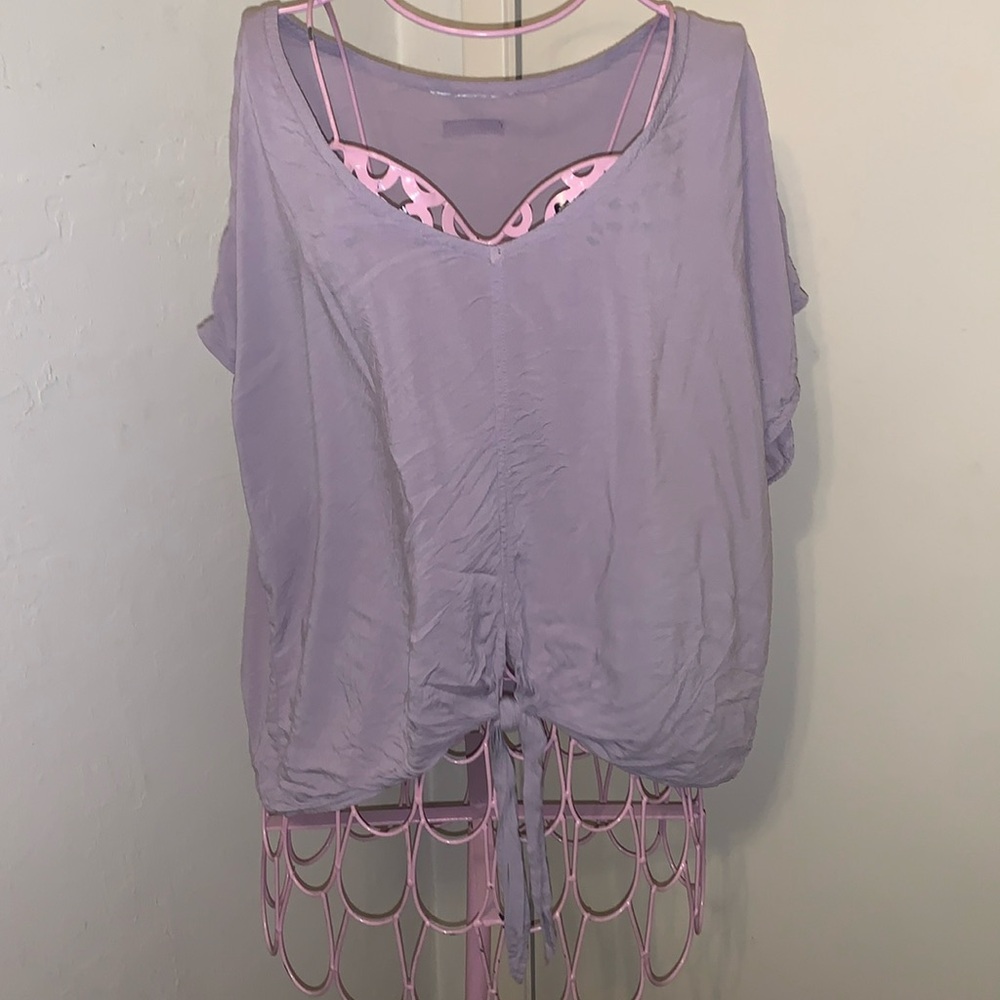 Hard Tail lilac soft tie S/S blouse- Large
